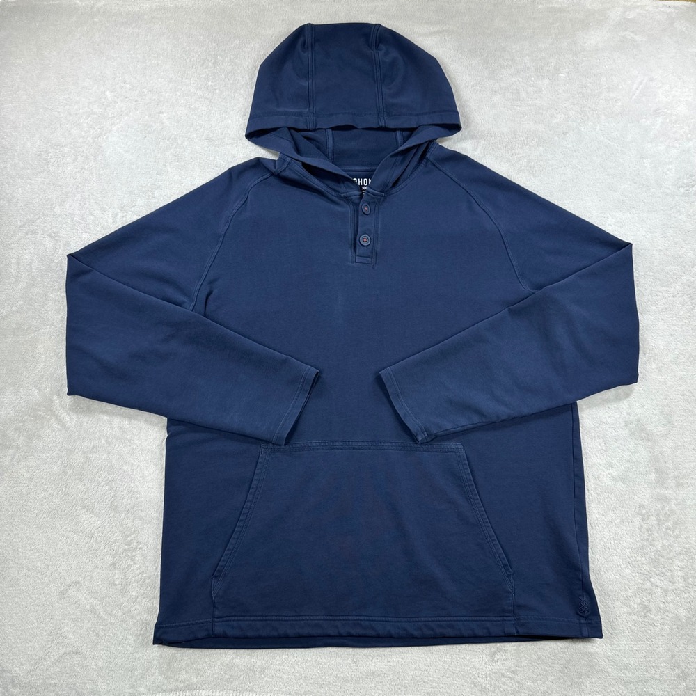 Rhone Henley Hoodie Mens Large Navy Blue Pullover French Terry Activewear Pocket